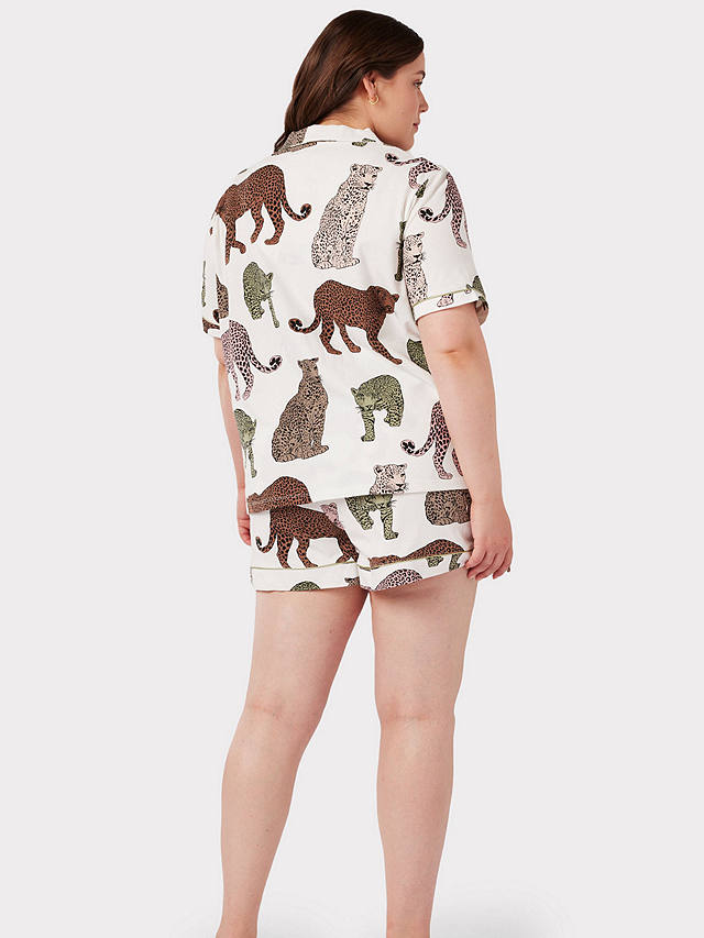 Chelsea Peers Curve Organic Cotton Leopard Print Short Pyjamas, Off White/Multi