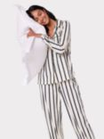 Chelsea Peers Organic Cotton Striped Long Pyjamas, Cream/Navy