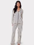 Chelsea Peers Organic Cotton Striped Long Pyjamas, Cream/Navy