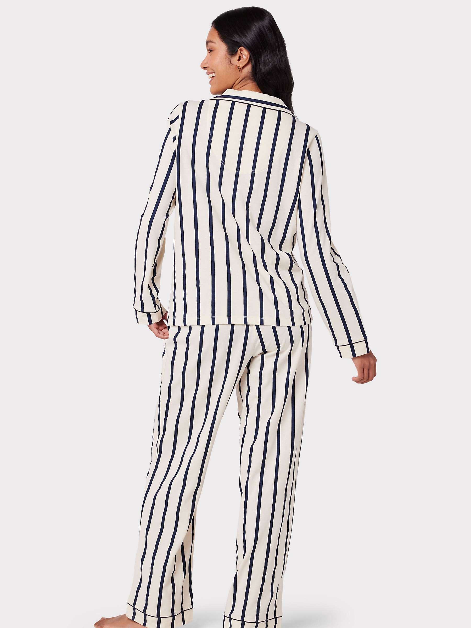 Buy Chelsea Peers Organic Cotton Striped Long Pyjamas, Cream/Navy Online at johnlewis.com