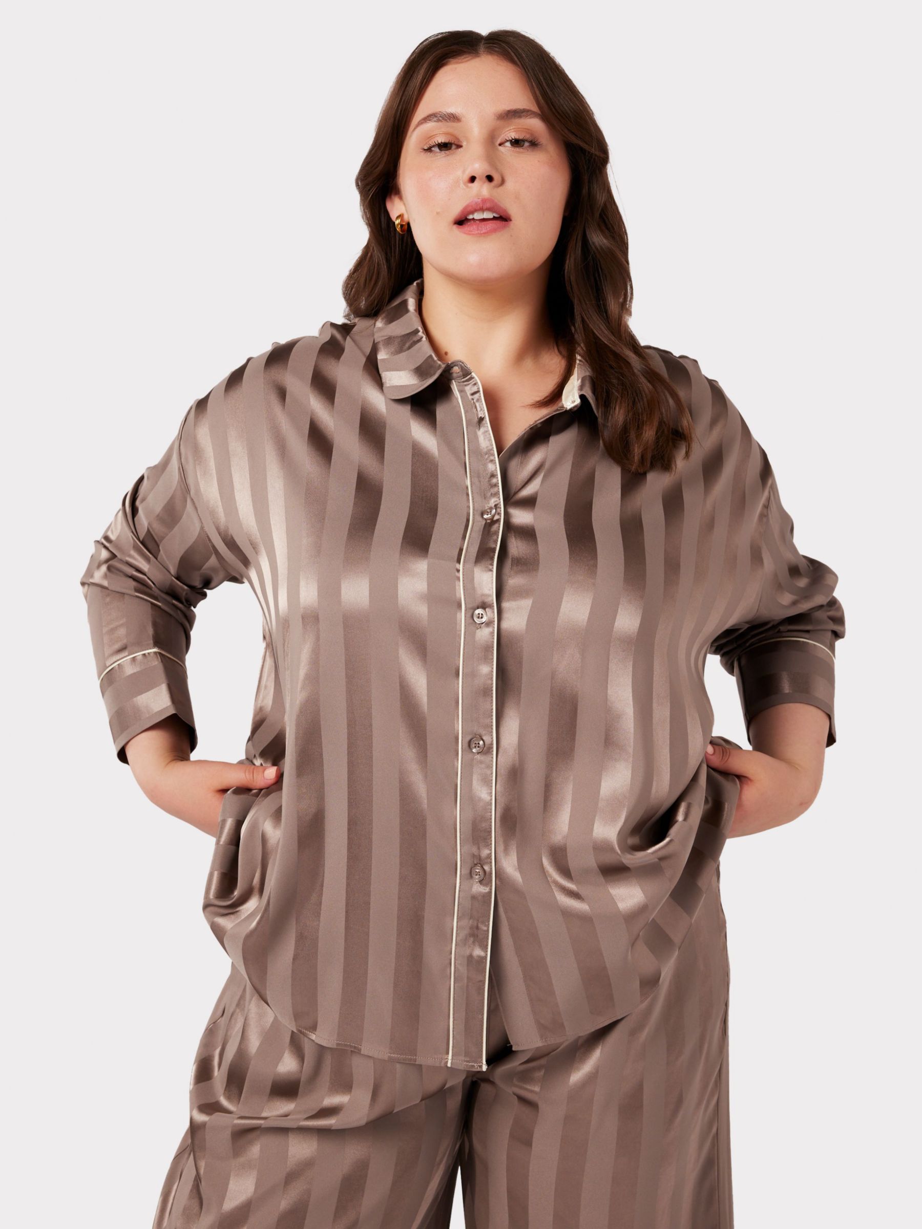 Chelsea Peers Curve Satin Beige Jacquard Stripe Long Pyjama Set, Brown at  John Lewis & Partners