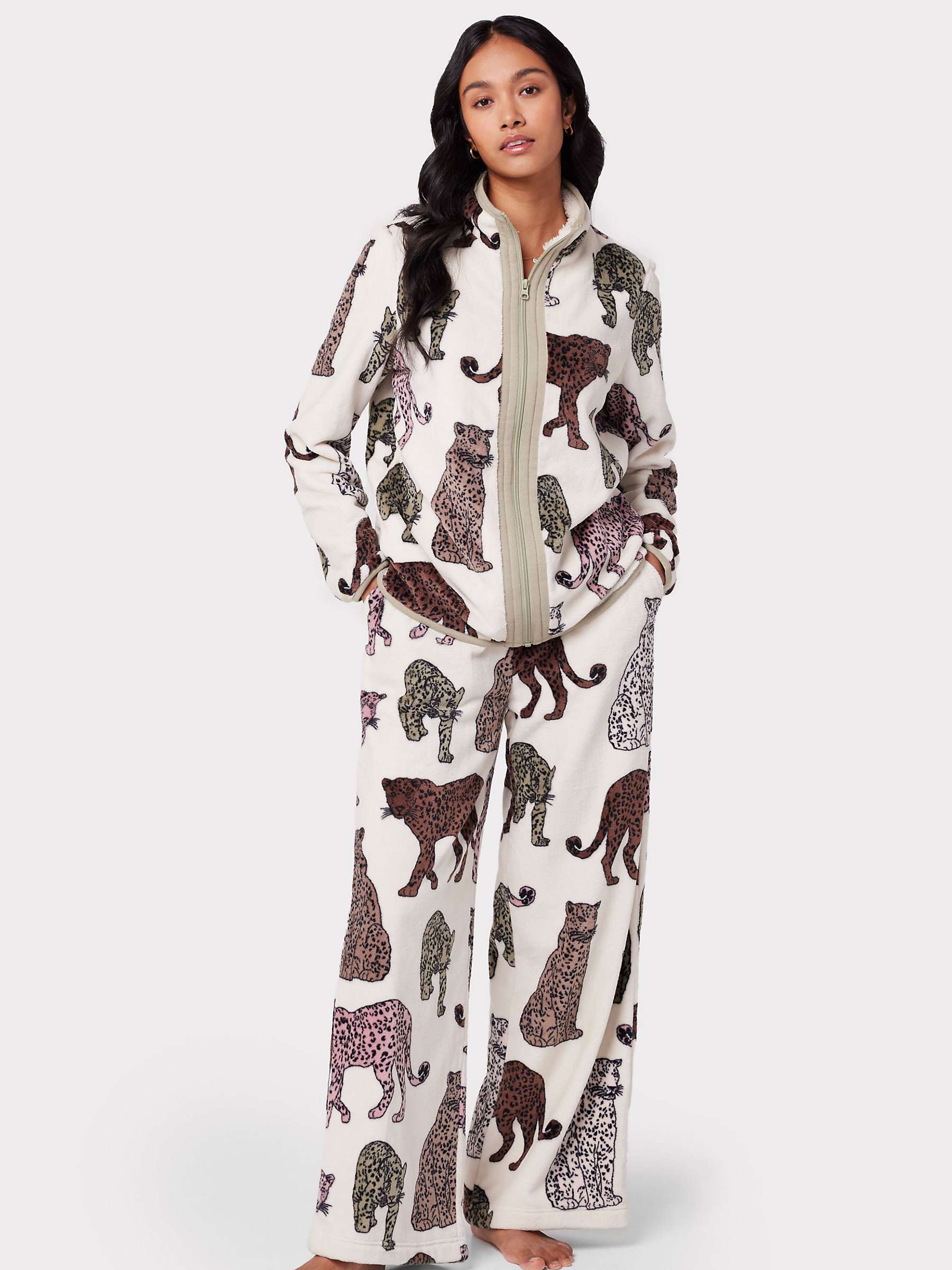 Chelsea Peers Fleece Leopard Print Co-Ord Set, Off White at John Lewis ...