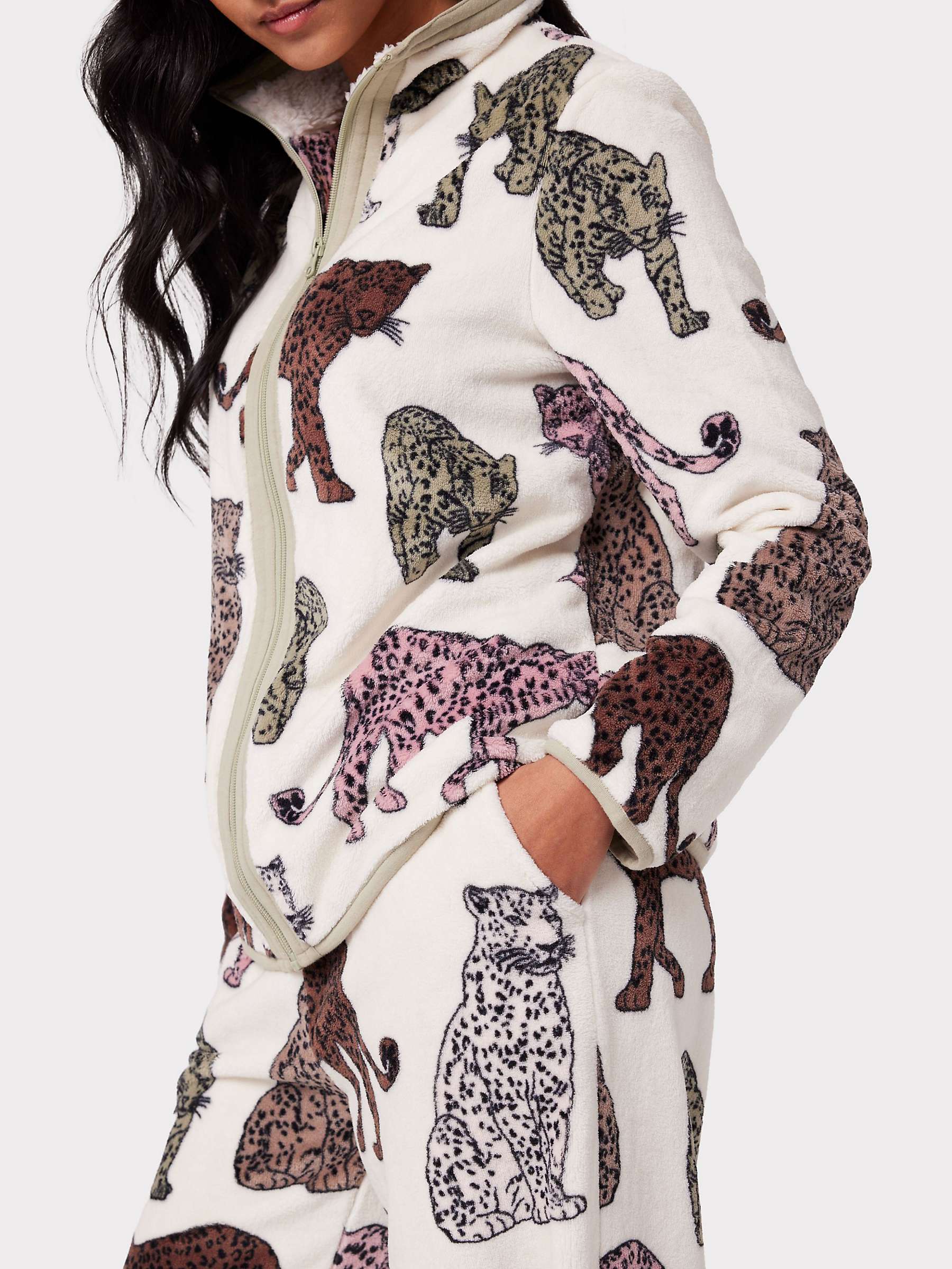 Chelsea Peers Fleece Leopard Print Co-Ord Set, Off White at John Lewis ...
