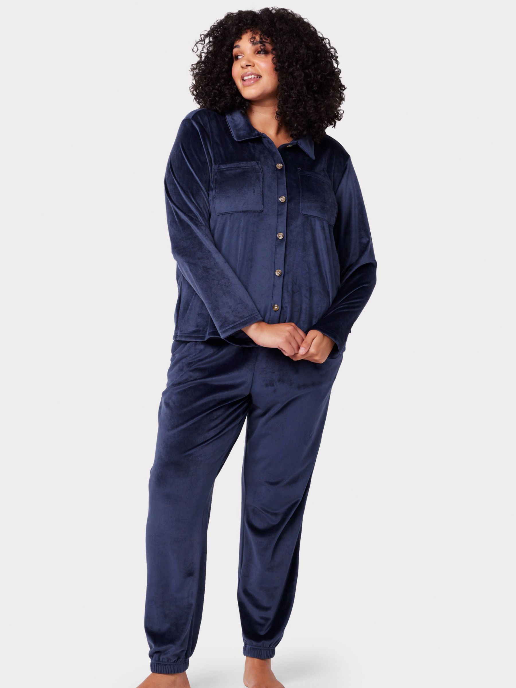 Chelsea Peers Curve Velour Co-Ord Lounge Set, Navy at John Lewis & Partners