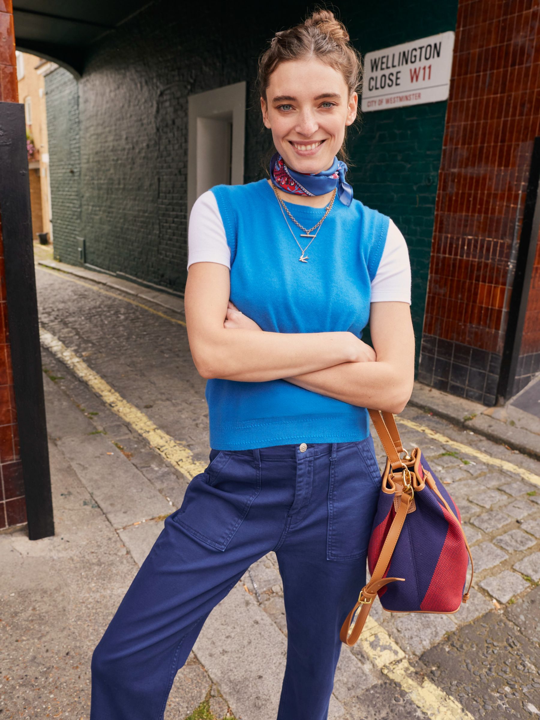 Boden Stripe Canvas Bucket Bag Red Navy at John Lewis Partners