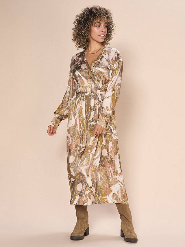 MOS MOSH Markella Marble Print Wrap Midi Dress, Burlwood
