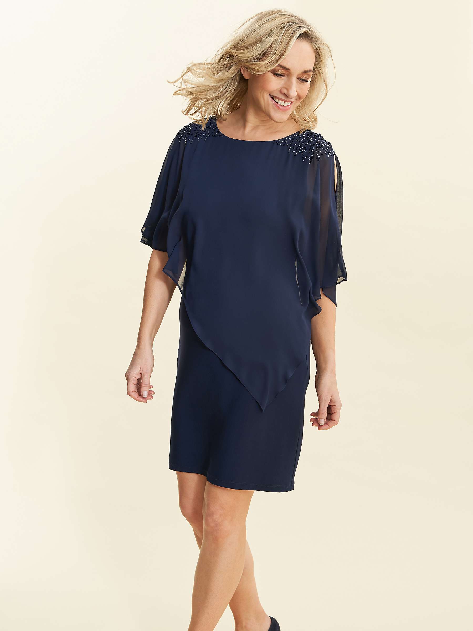 Buy Gina Bacconi Zenna Beaded Cape Shift Dress, Navy Online at johnlewis.com