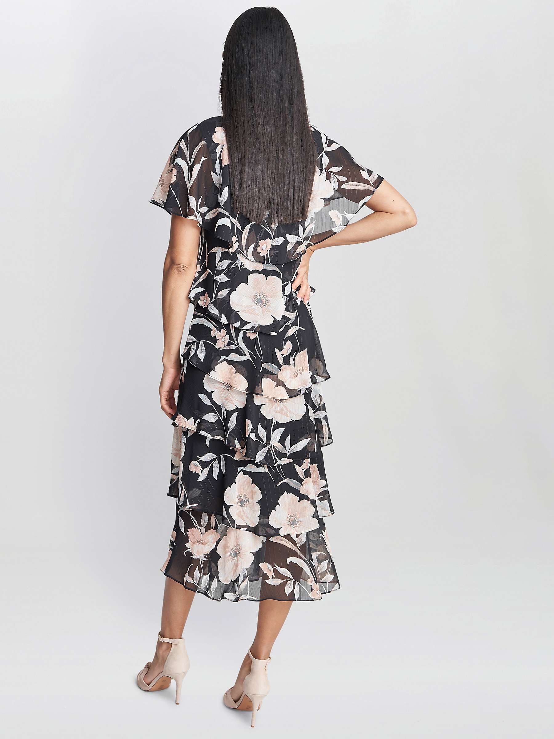 Buy Gina Bacconi Frances Printed Midi Tiered Dress With Trim, Black/Multi Online at johnlewis.com