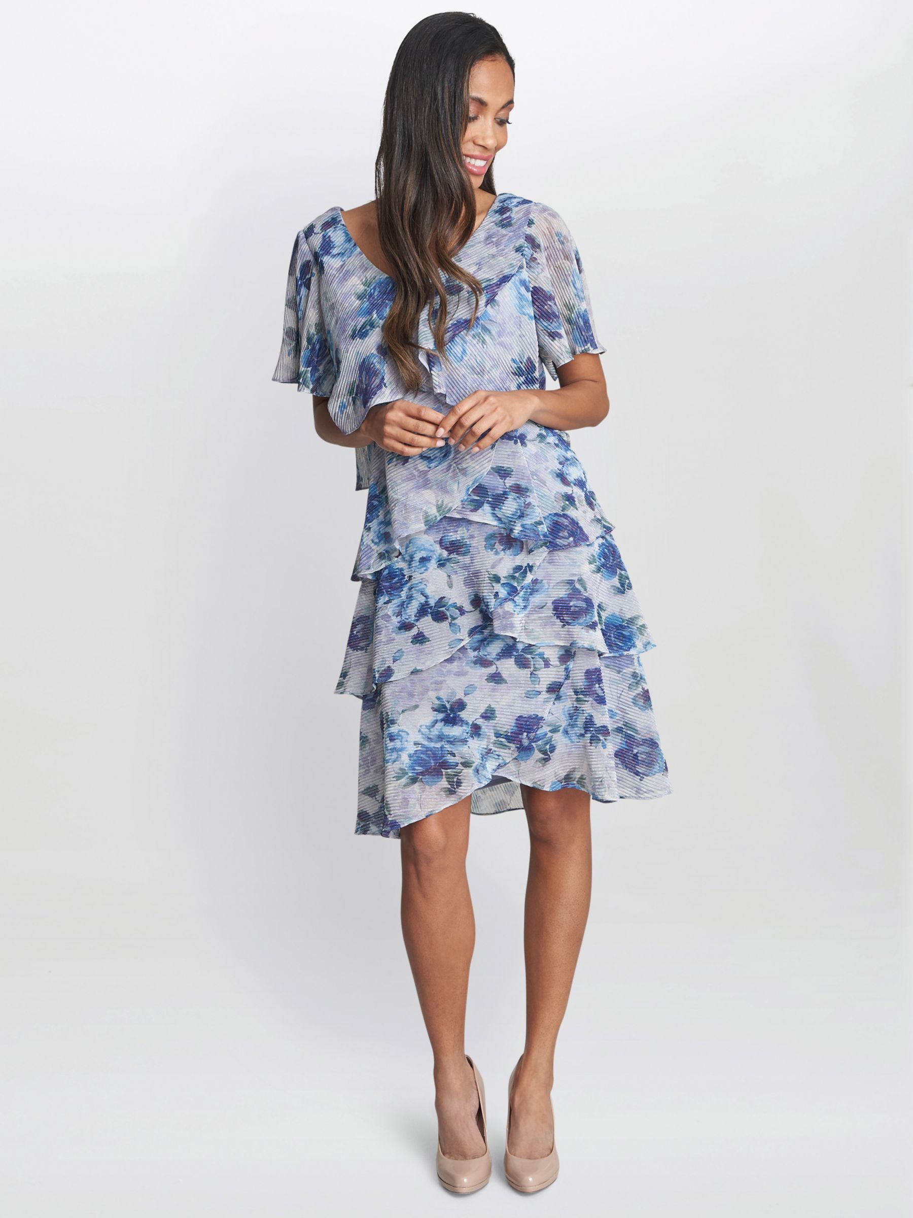Buy Gina Bacconi Bridget Printed Tiered Dress With Trim, Perri Online at johnlewis.com