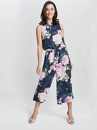Gina Bacconi Hope Floral Cropped Jumpsuit, Navy/Multi