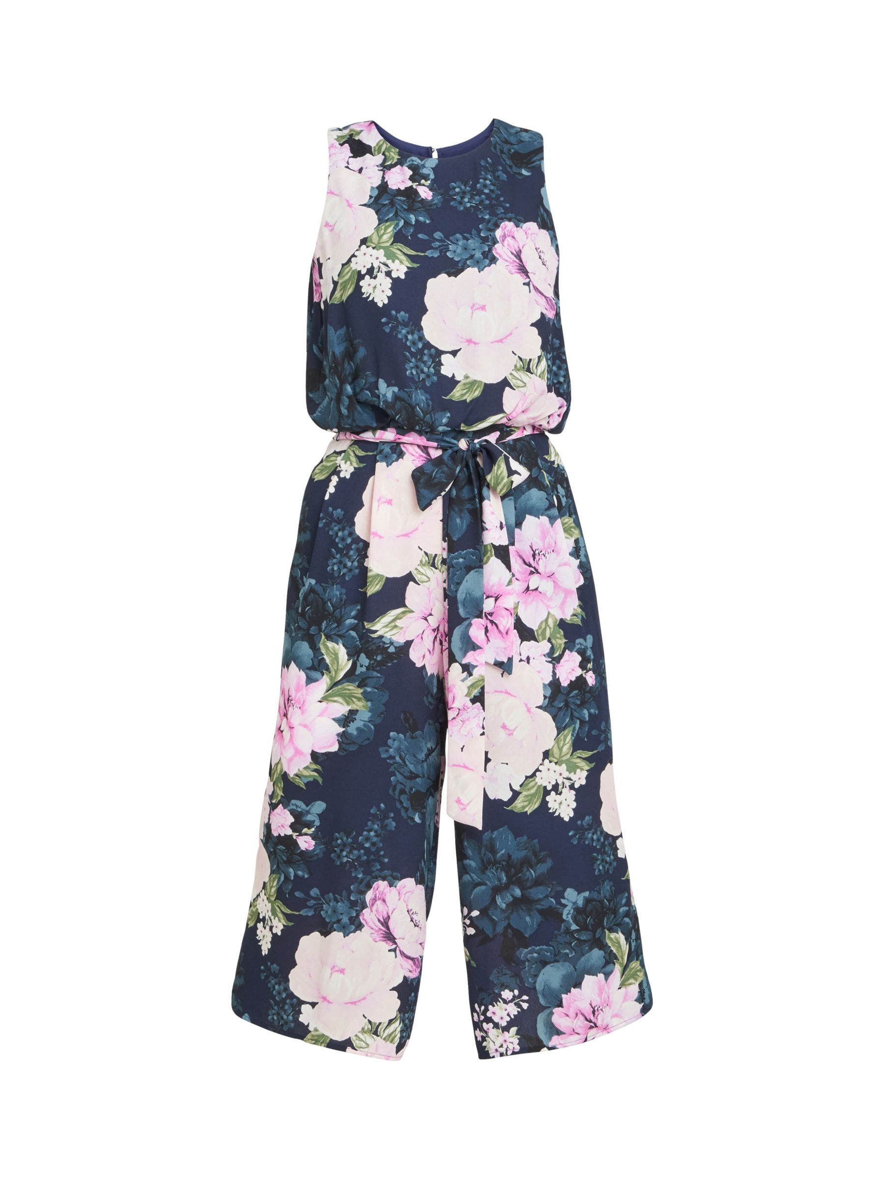 Gina Bacconi Hope Floral Cropped Jumpsuit, Navy/Multi, 10