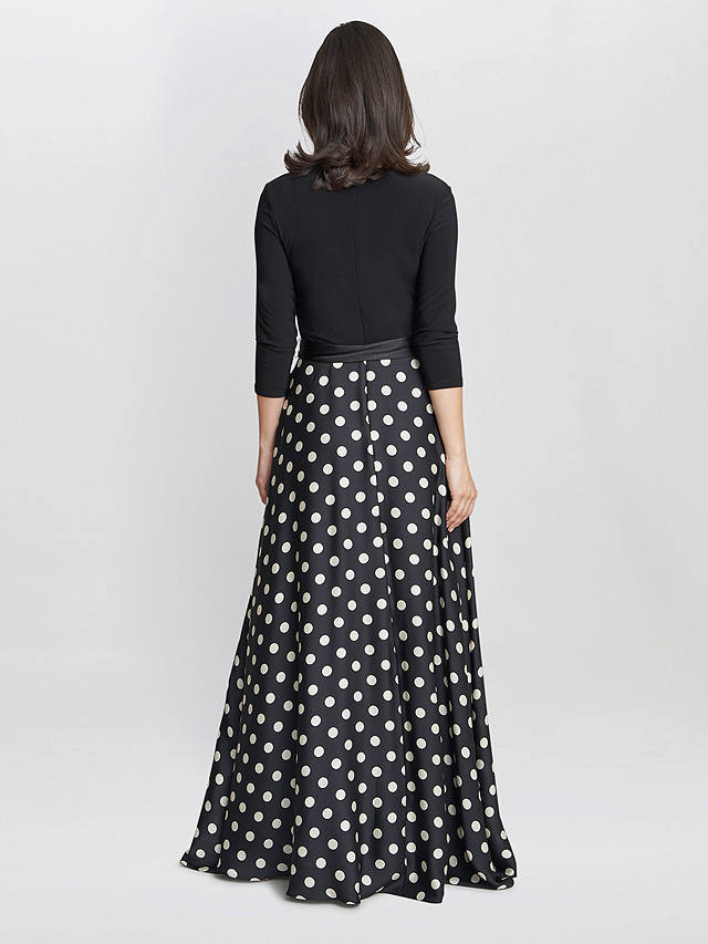 Gina Bacconi Christina Spot Print Satin And Jersey Dress, Black/White