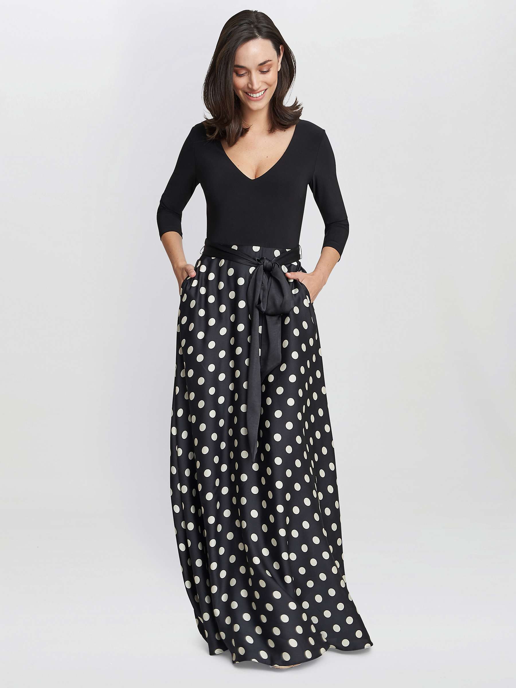 Buy Gina Bacconi Christina Spot Print Satin And Jersey Dress, Black/White Online at johnlewis.com