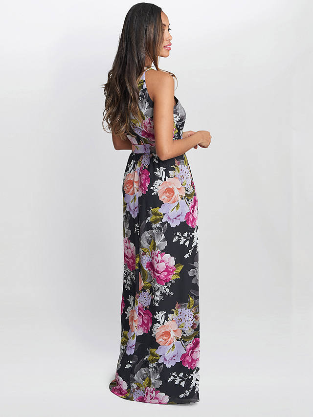 Gina Bacconi Claudia Printed Halter Maxi Dress With Belt, Black/Multi