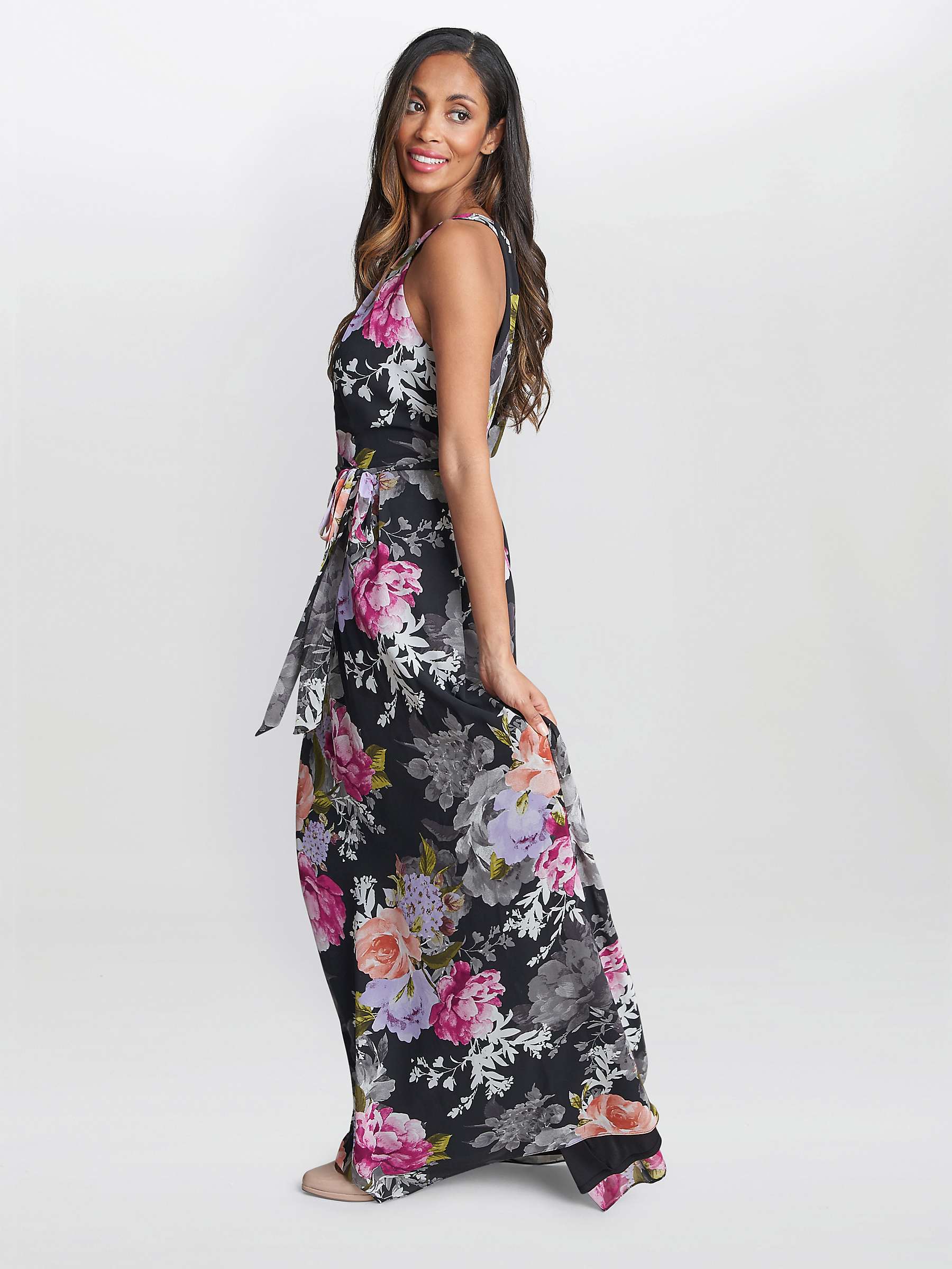Buy Gina Bacconi Claudia Printed Halter Maxi Dress With Belt, Black/Multi Online at johnlewis.com