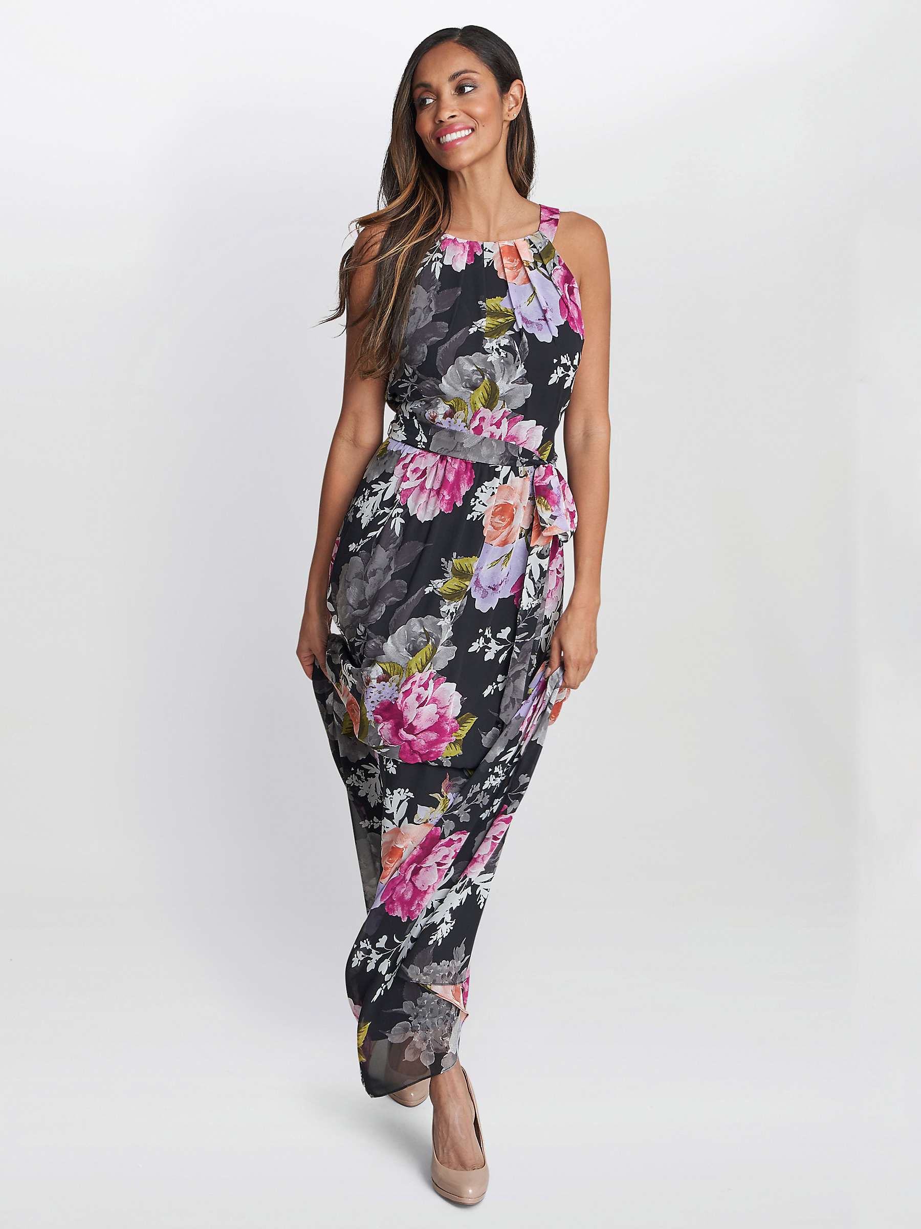 Buy Gina Bacconi Claudia Printed Halter Maxi Dress With Belt, Black/Multi Online at johnlewis.com