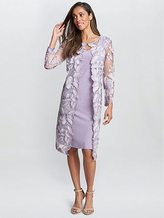 Gina Bacconi Savoy Embroidered Dress, Orchid Mist