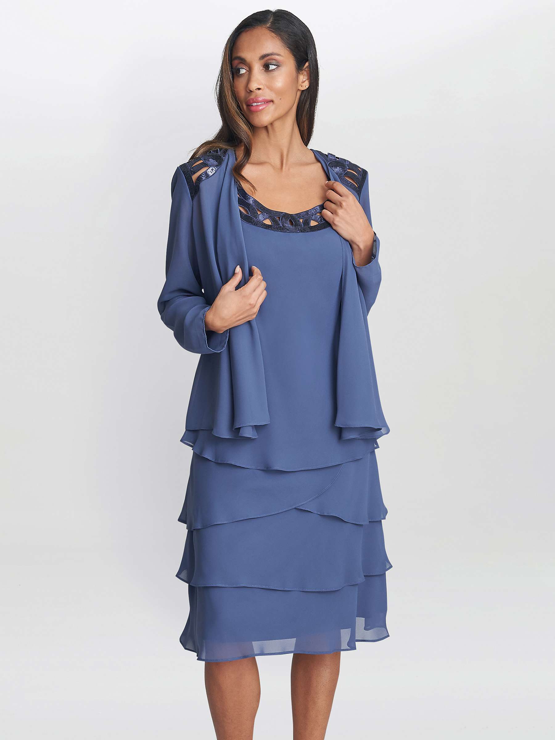 Buy Gina Bacconi Leigh Embellished Tiered Dress & Jacket, Wedgewood Online at johnlewis.com