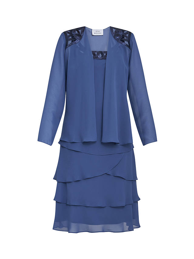 Gina Bacconi Leigh Embellished Tiered Dress & Jacket, Wedgewood