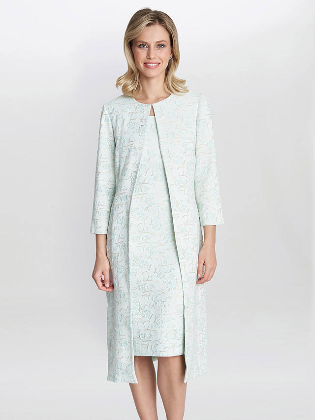 Gina Bacconi Lulu Jacquard Dress & Coat, Mint Green