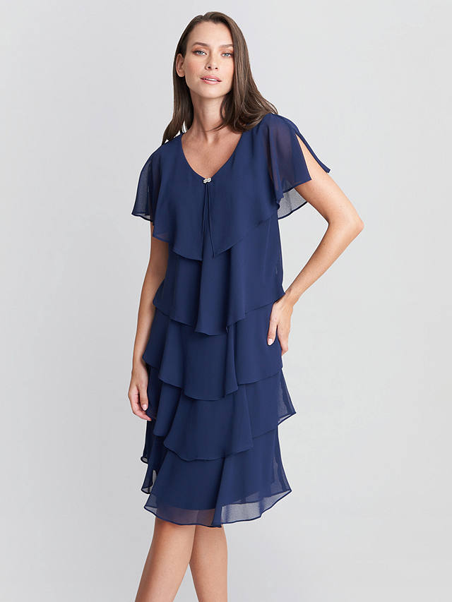 Gina Bacconi Bella Georgette Tiered Dress, Navy at John Lewis & Partners