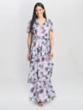 Gina Bacconi Ruby Floral Tiered Maxi Dress, Mauve