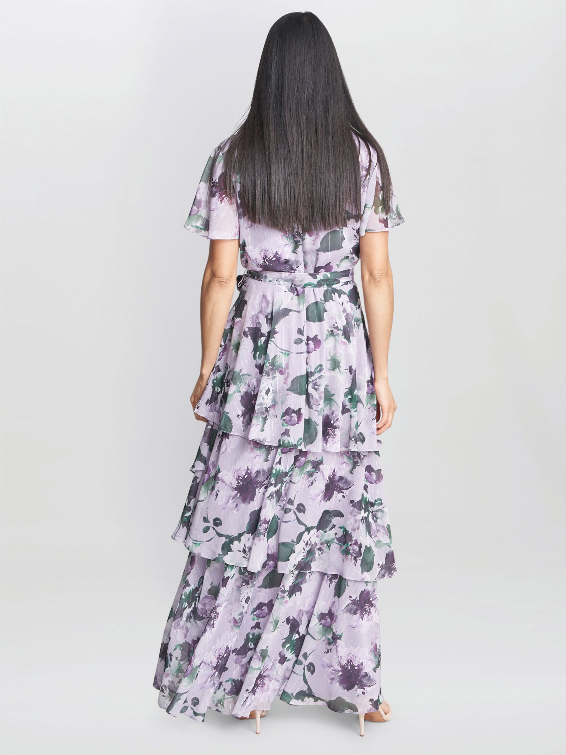 Gina Bacconi Ruby Floral Tiered Maxi Dress, Mauve, 10