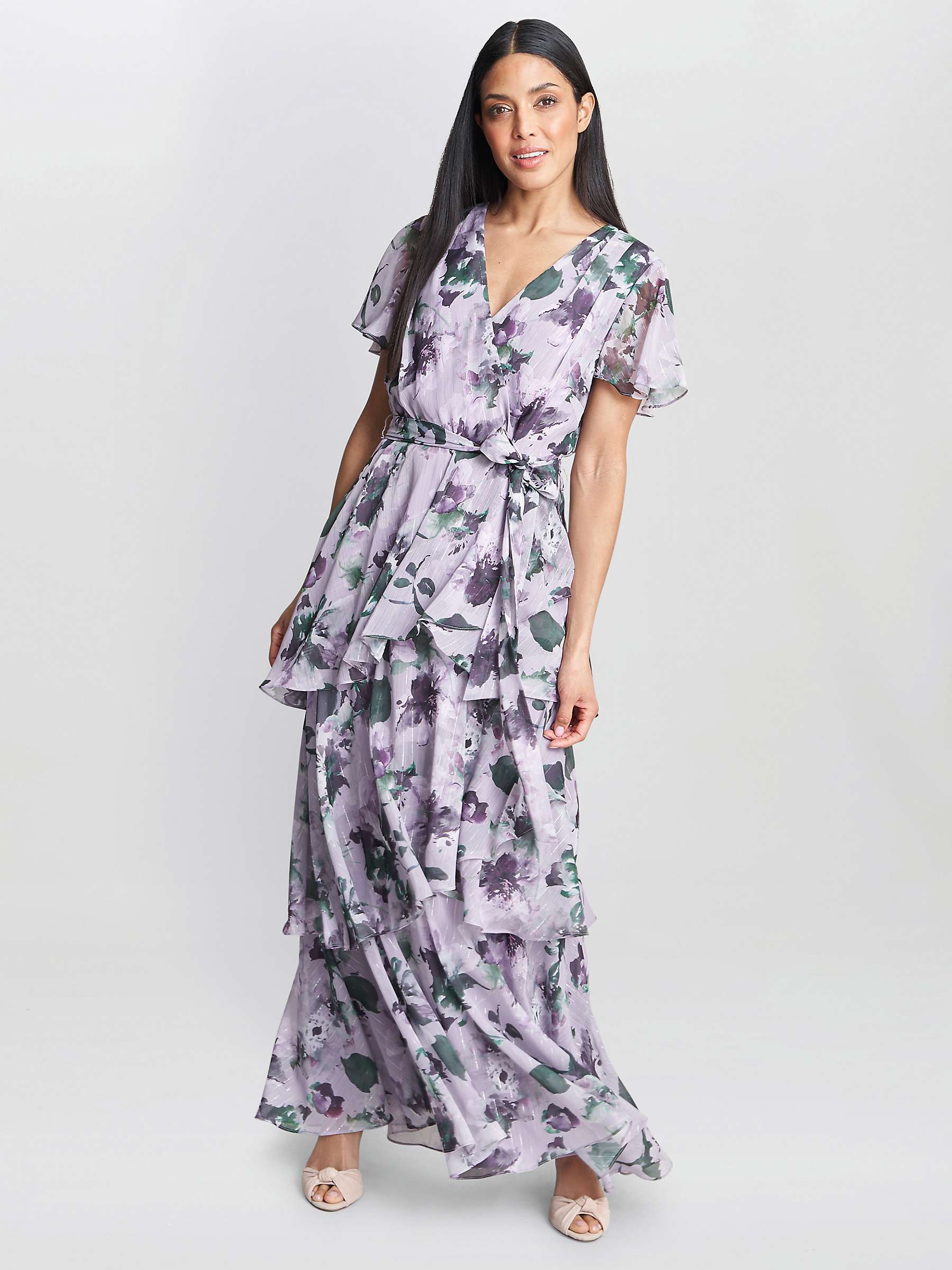 Buy Gina Bacconi Ruby Floral Tiered Maxi Dress, Mauve Online at johnlewis.com