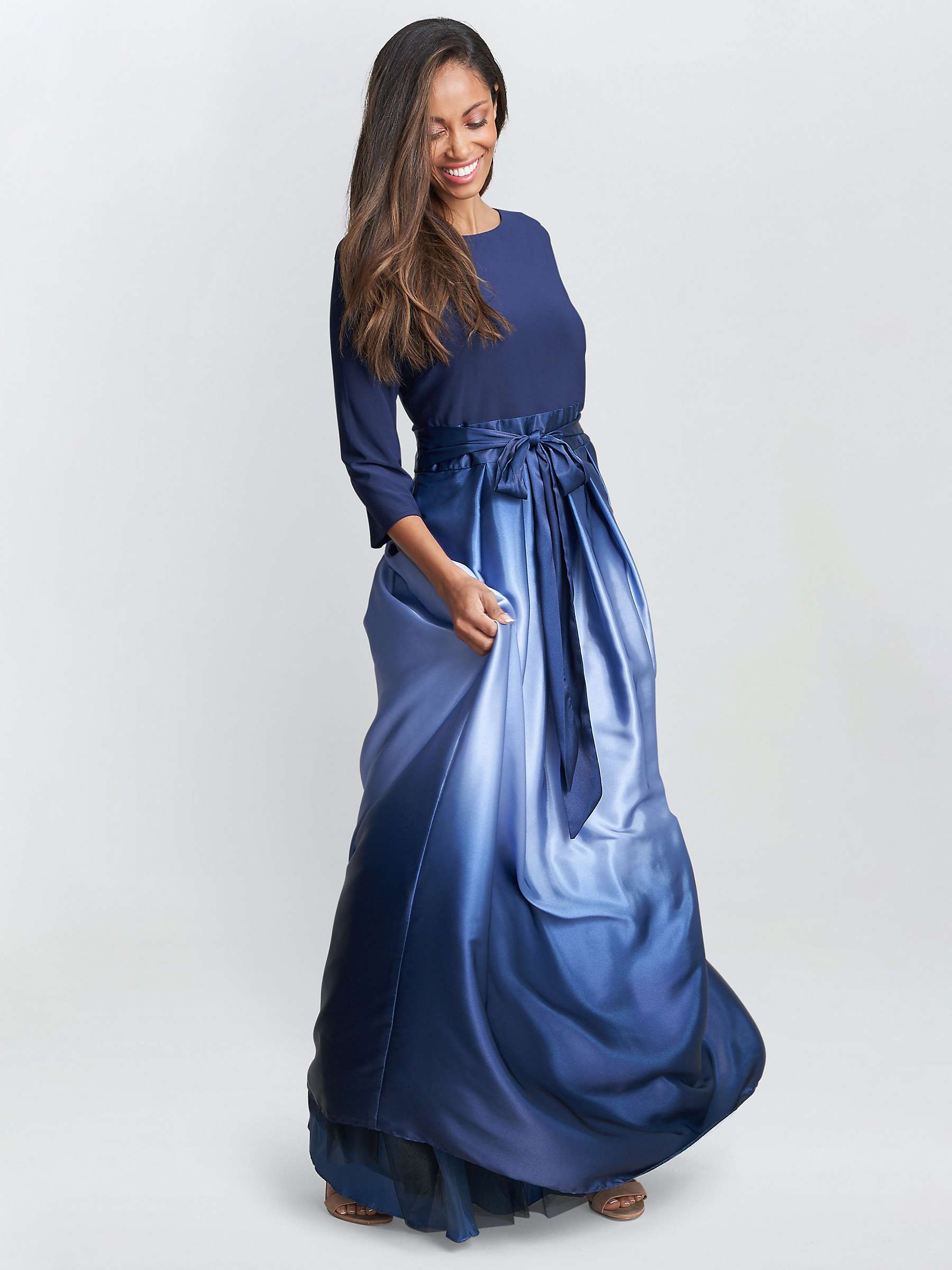 Buy Gina Bacconi Ingrid V-Neck Back Ombre Satin Maxi Dress, Navy Online at johnlewis.com