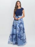 Gina Bacconi Grace Maxi Printed Dress With Jersey Bodice Belt, Navy/Multi