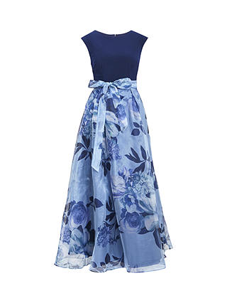 Gina Bacconi Grace Maxi Printed Dress With Jersey Bodice Belt, Navy/Multi