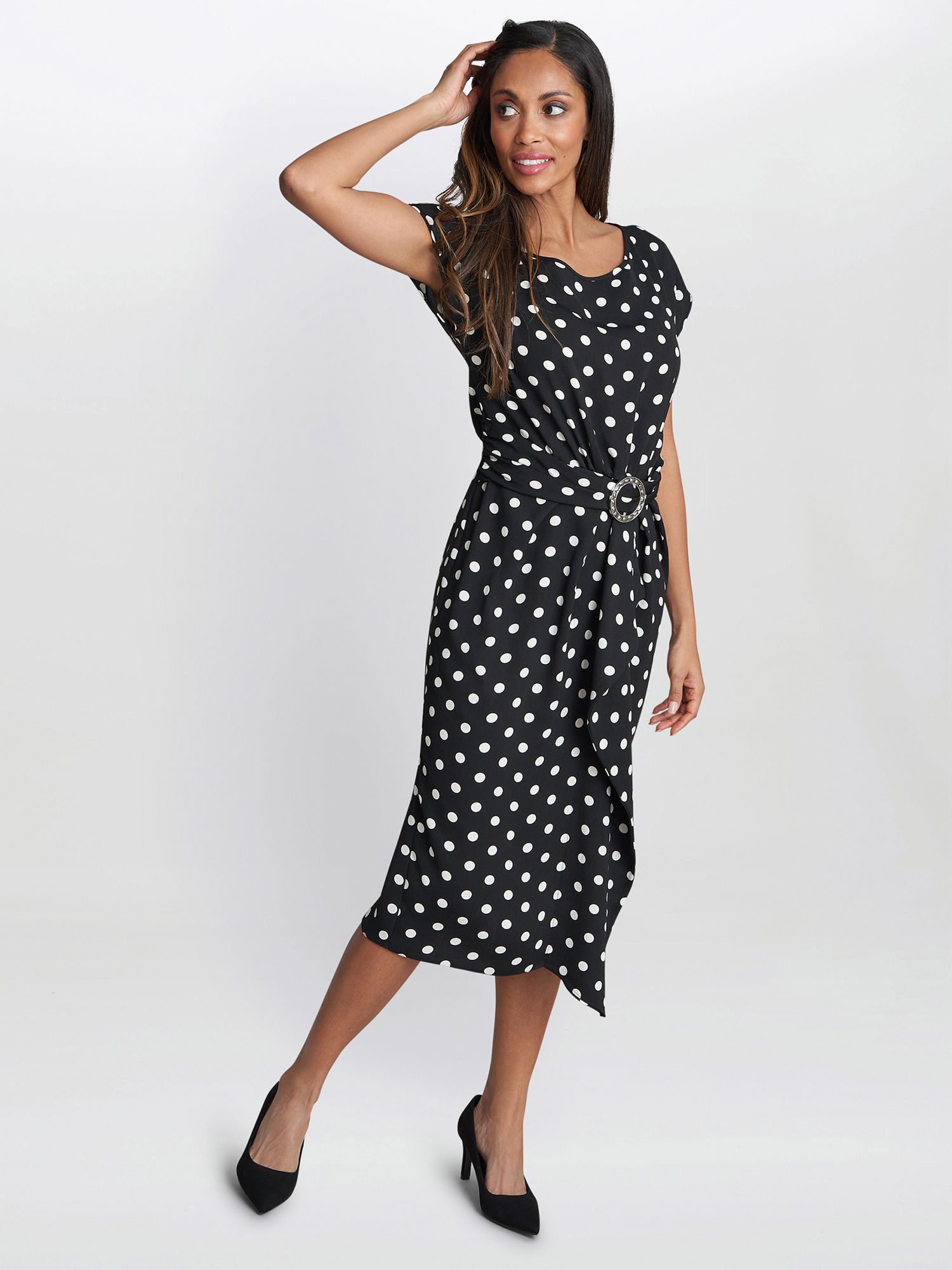 Gina Bacconi Jemima Spot Print Dress, Black/White