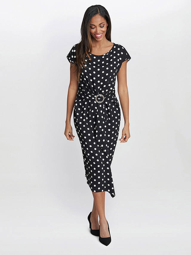 Gina Bacconi Jemima Spot Print Dress, Black/White