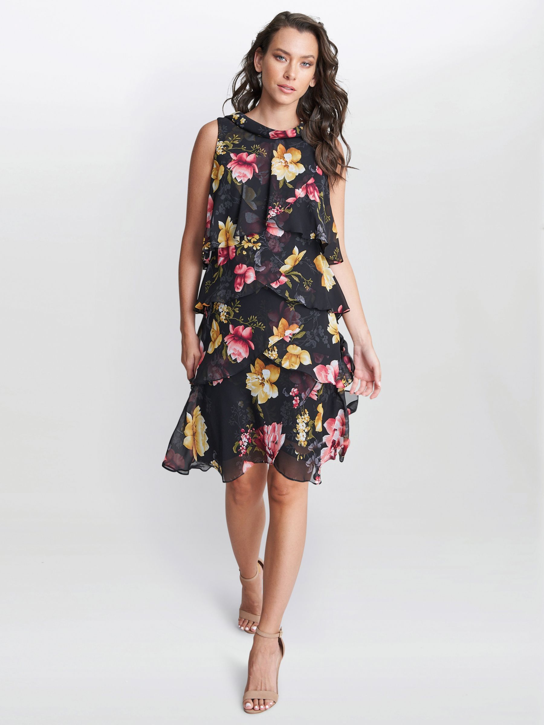 Gina Bacconi Candy Floral Tiered Dress at John Lewis & Partners