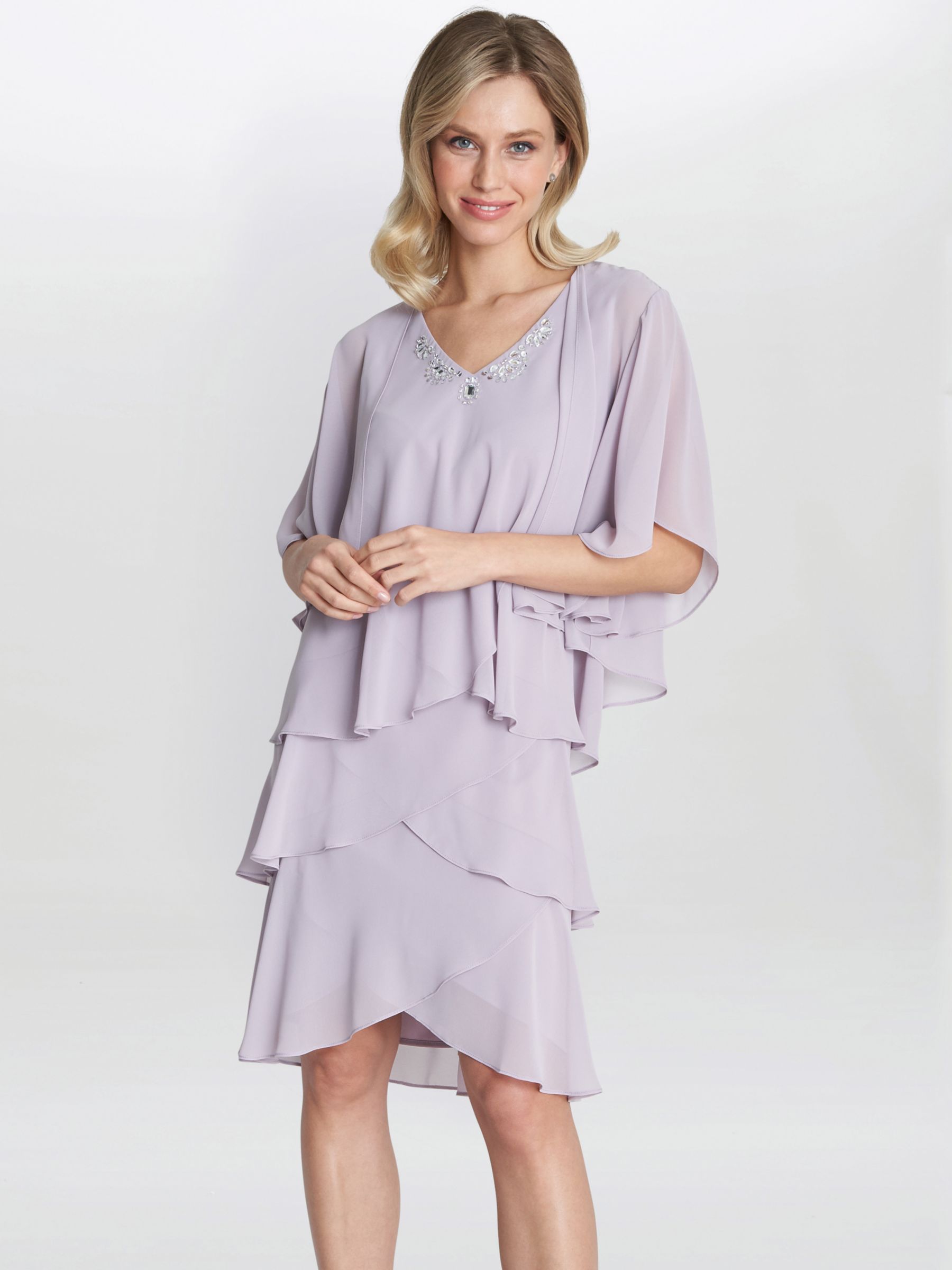Gina Bacconi Dawn Tiered Dress And Jacket, Lavender