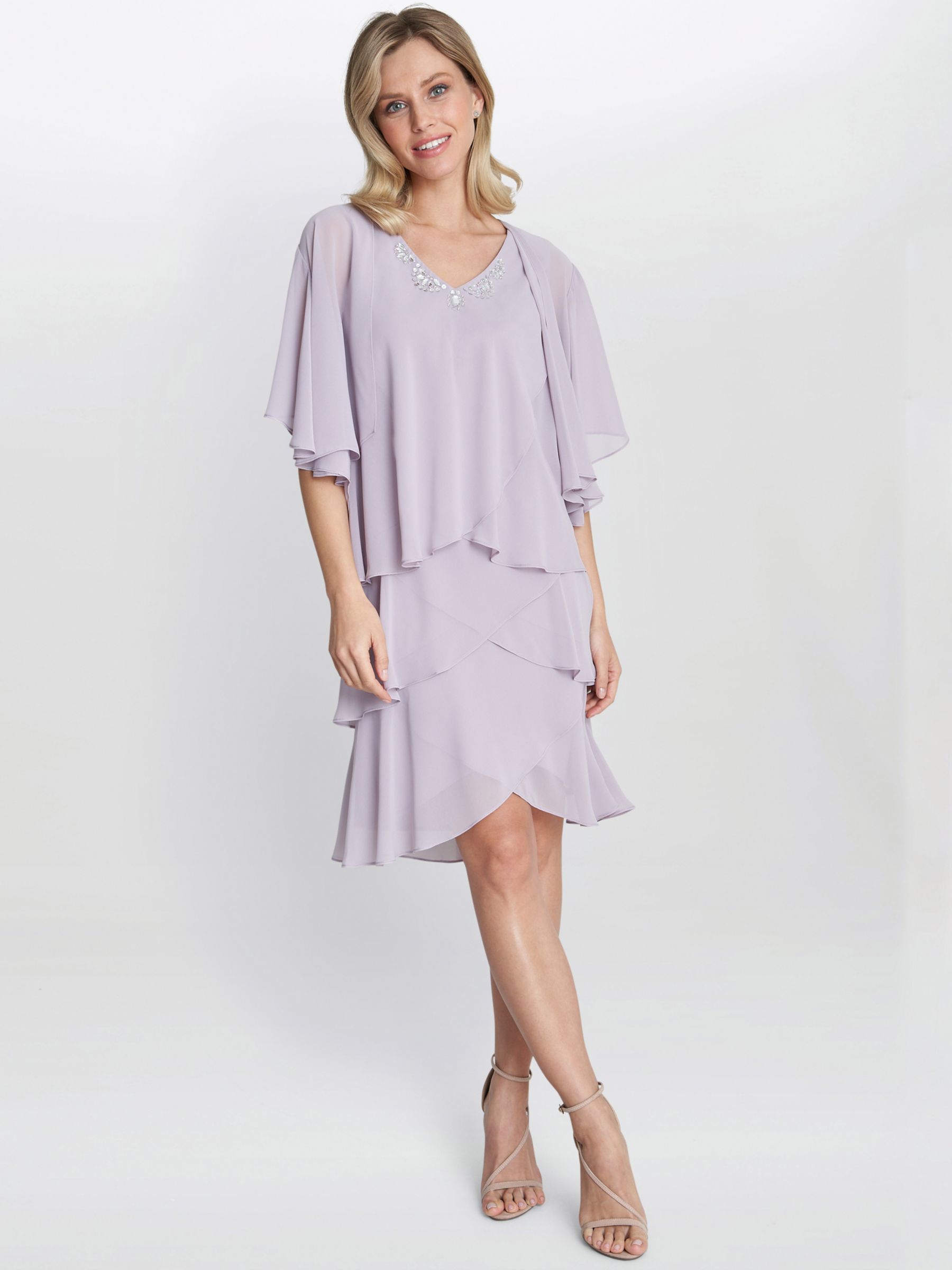 Gina Bacconi Dawn Tiered Dress And Jacket, Lavender, 10
