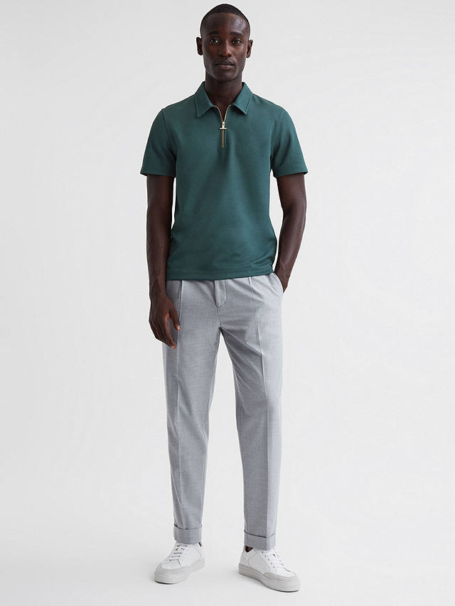 Reiss Floyd Half Zip Textured Polo Shirt, Emerald at John Lewis & Partners