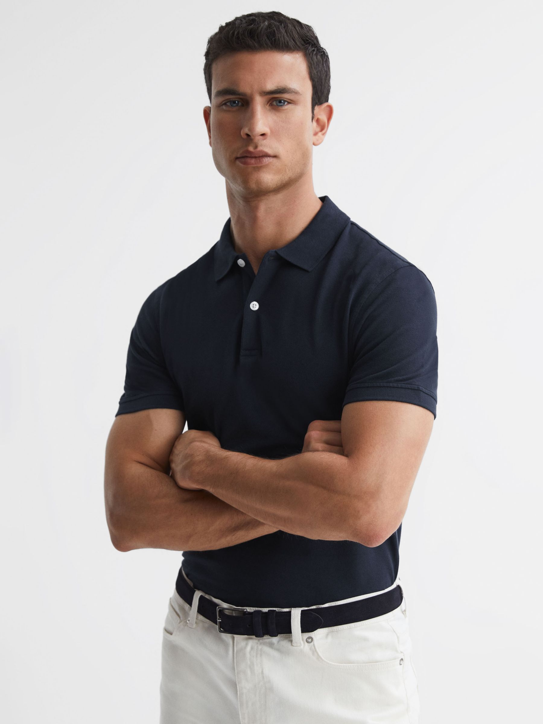 Reiss Puro Short Sleeve Polo Shirt, Navy at John Lewis & Partners