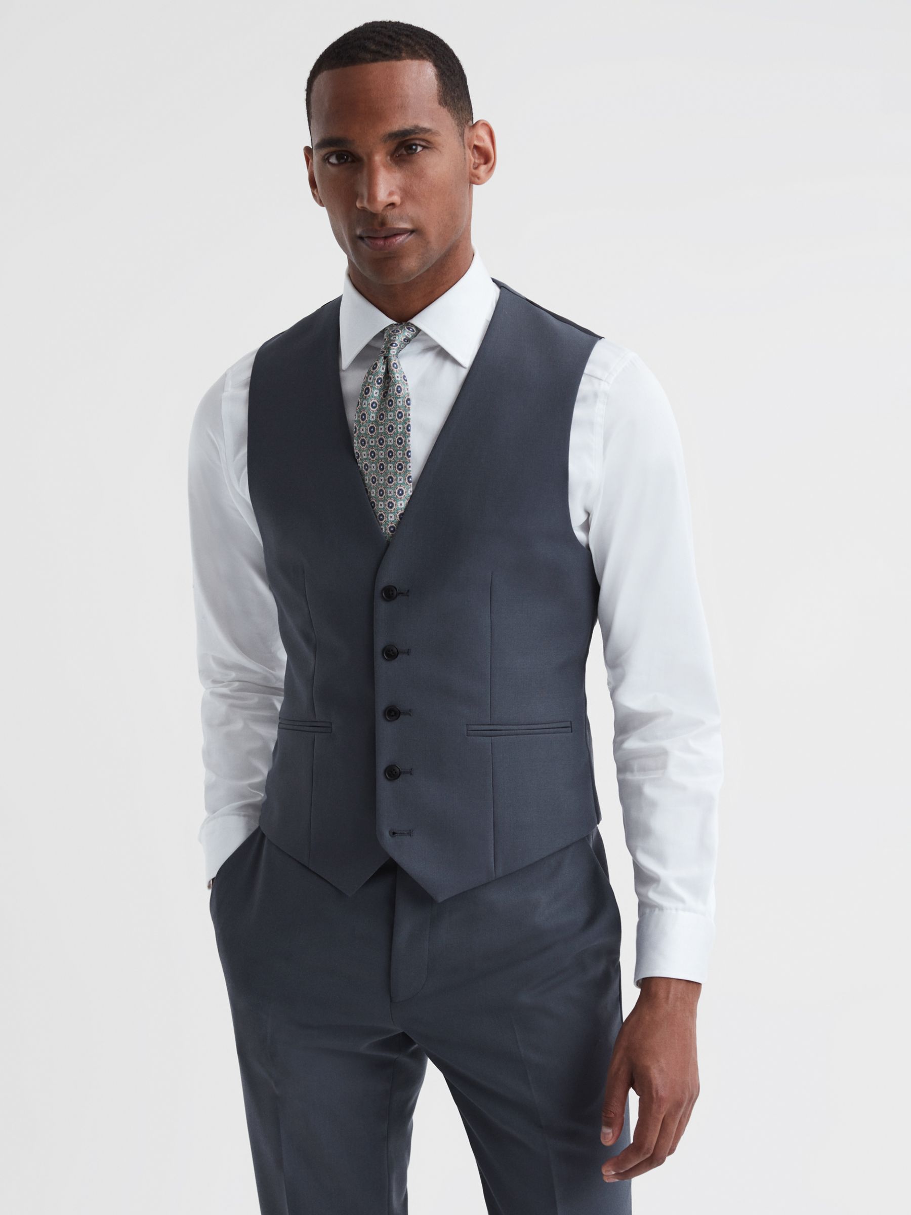 Reiss Fine Wool Slim Fit Waistcoat, Airforce Blue at John Lewis & Partners