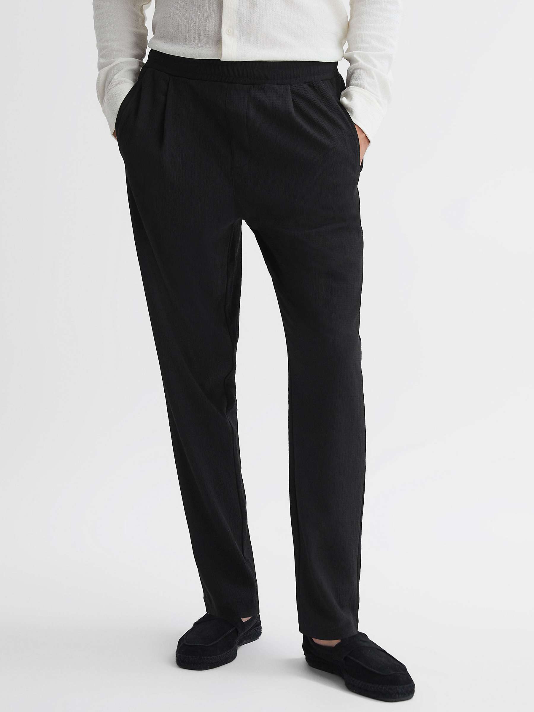 Reiss Hiroshio Textured Tapered Trousers, Black at John Lewis & Partners