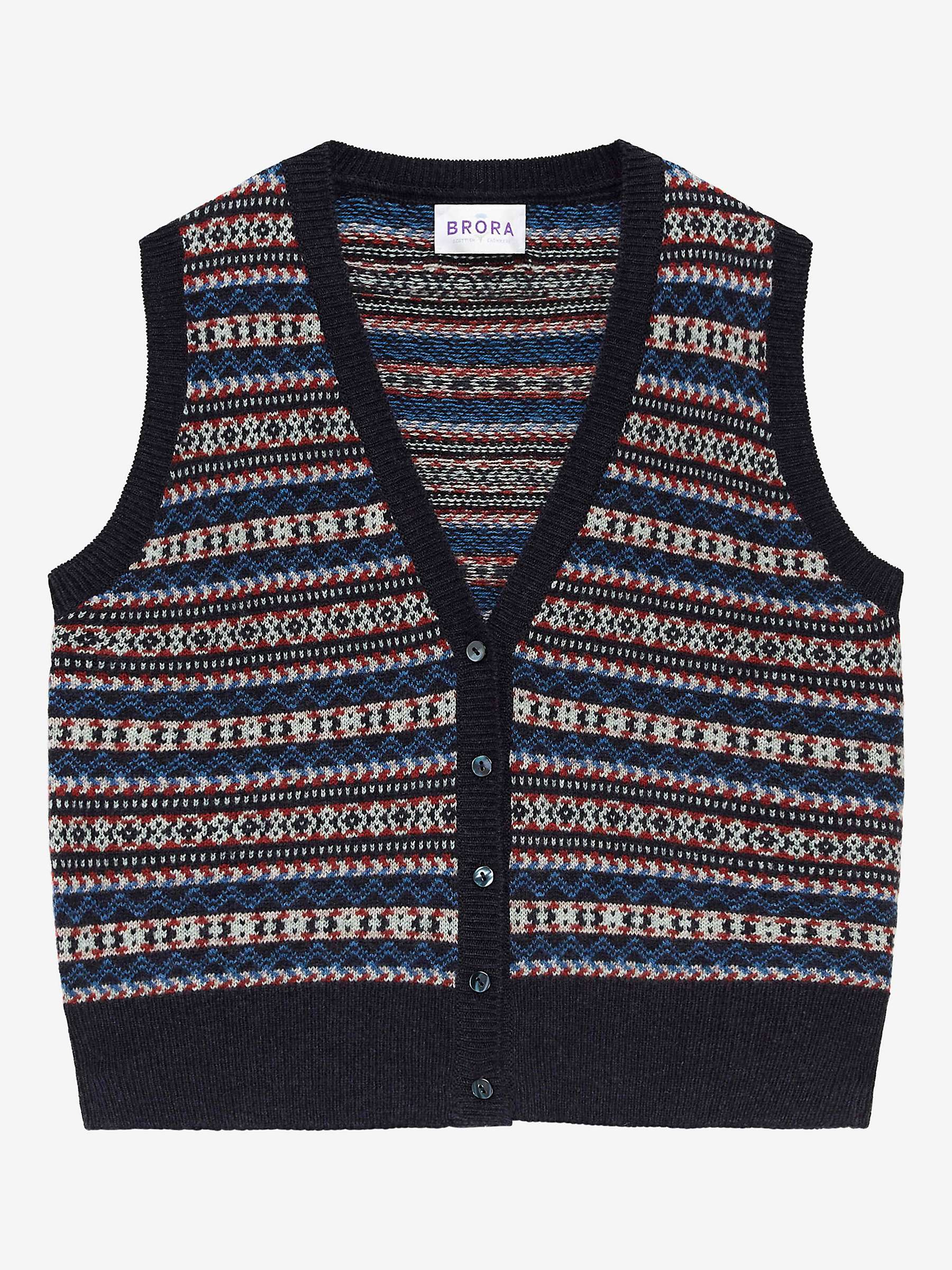 Buy Brora Fair Isle Cashmere Knitted Waistcoat, Midnight Online at johnlewis.com