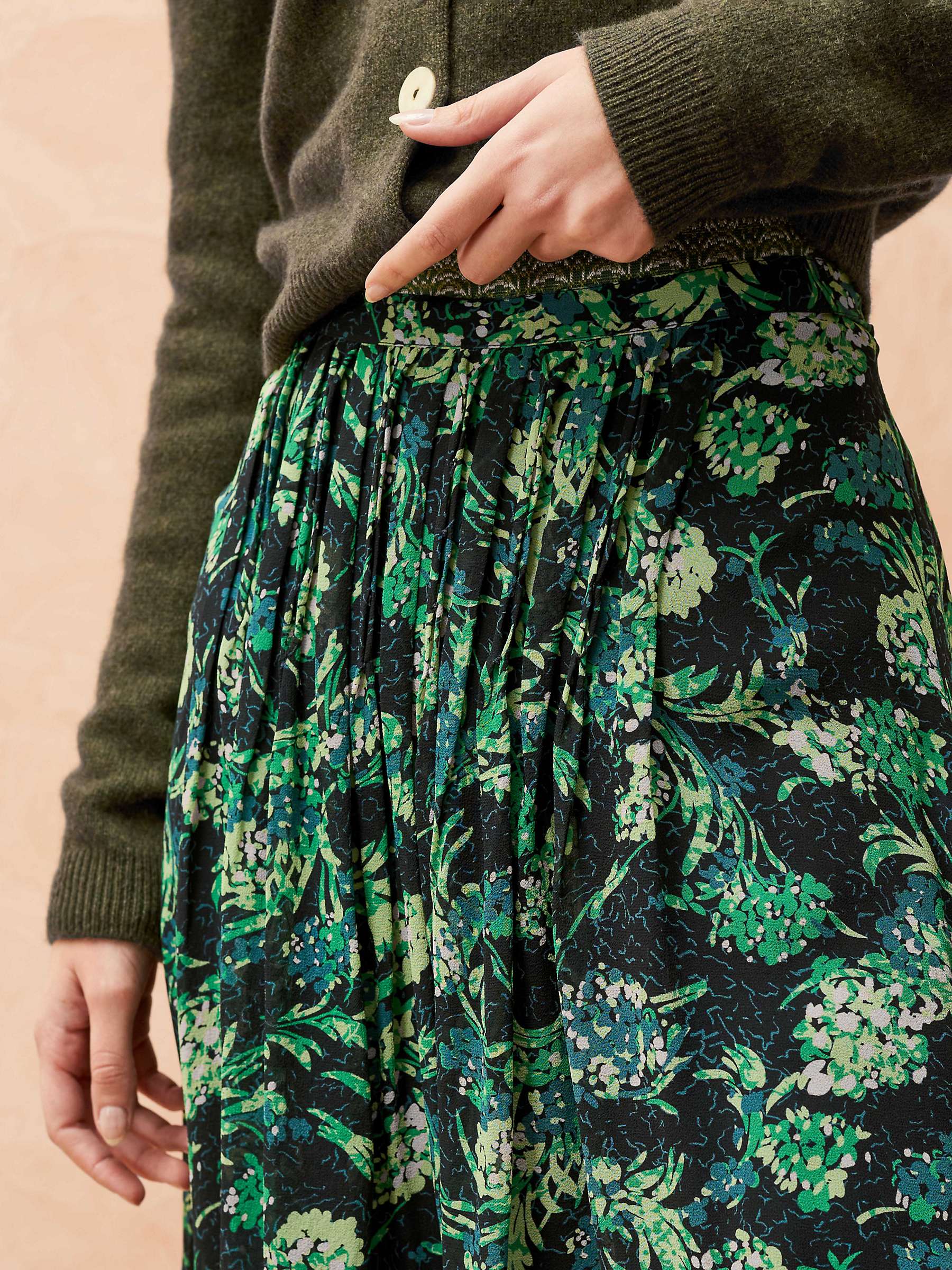 Buy Brora Firework Silk Mini Skirt, Black/Emerald Online at johnlewis.com