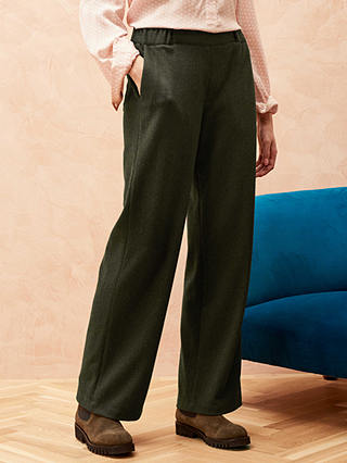 Brora Pull-On Textured Weave Trousers, Kelp