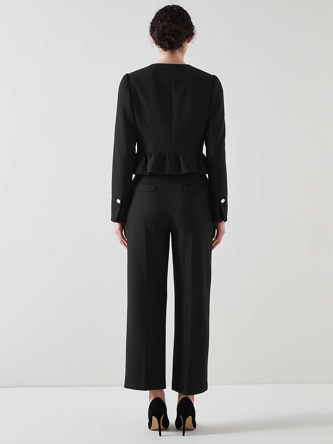 Buy L.K.Bennett Folly Crepe Peplum Frill Hem Cropped Jacket, Black Online at johnlewis.com