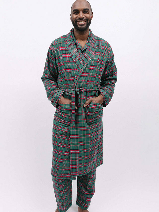 Cyberjammies Whistler Check Long Dressing Gown, Dark Green/Red