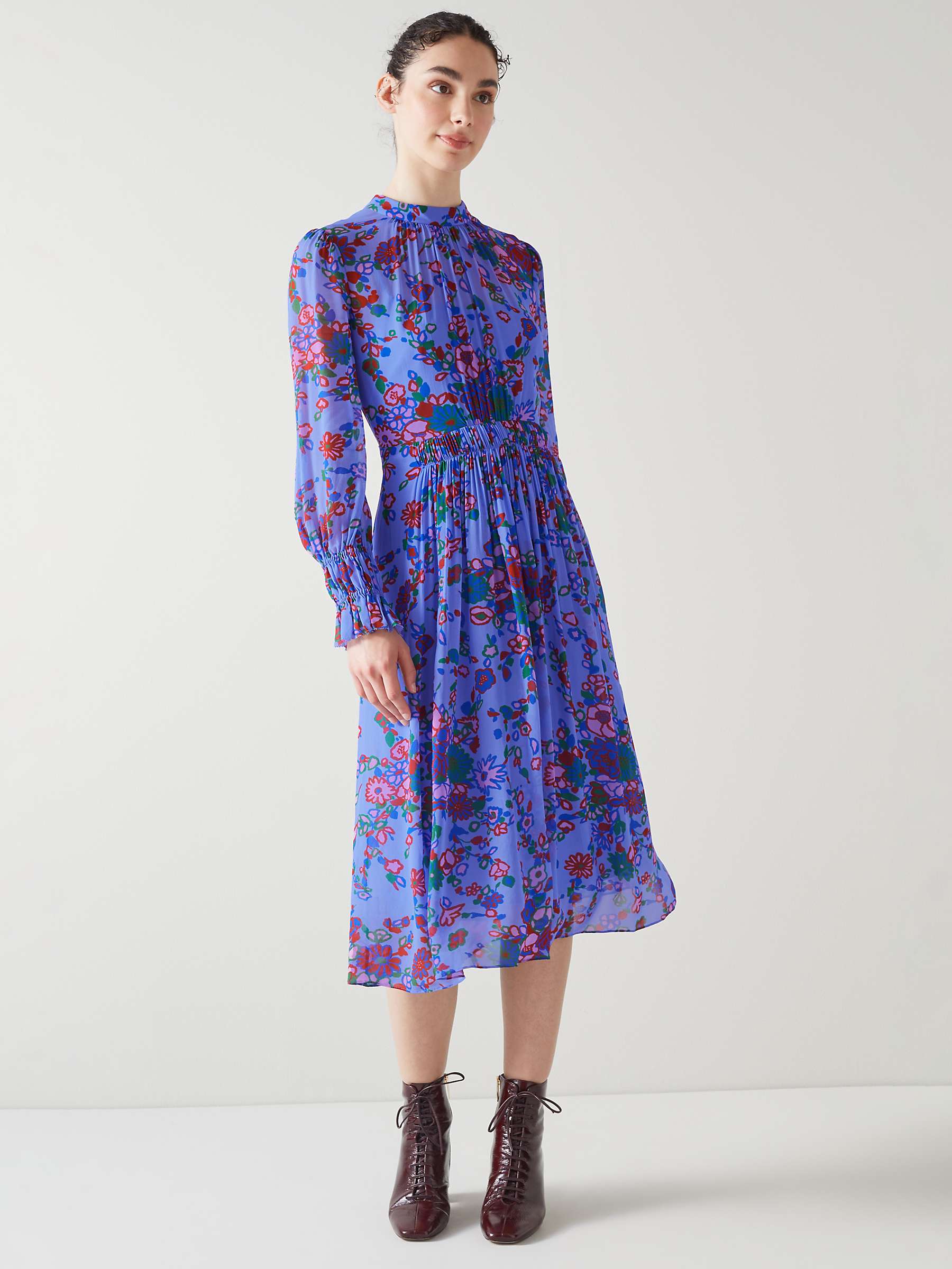 Buy L.K.Bennett Louise Archive Naive Floral Print Midi Dress, Blue/Multi Online at johnlewis.com