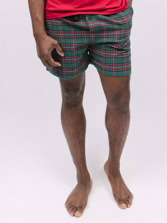 Cyberjammies Whistler Check Pyjama Shorts, Dark Green/Red