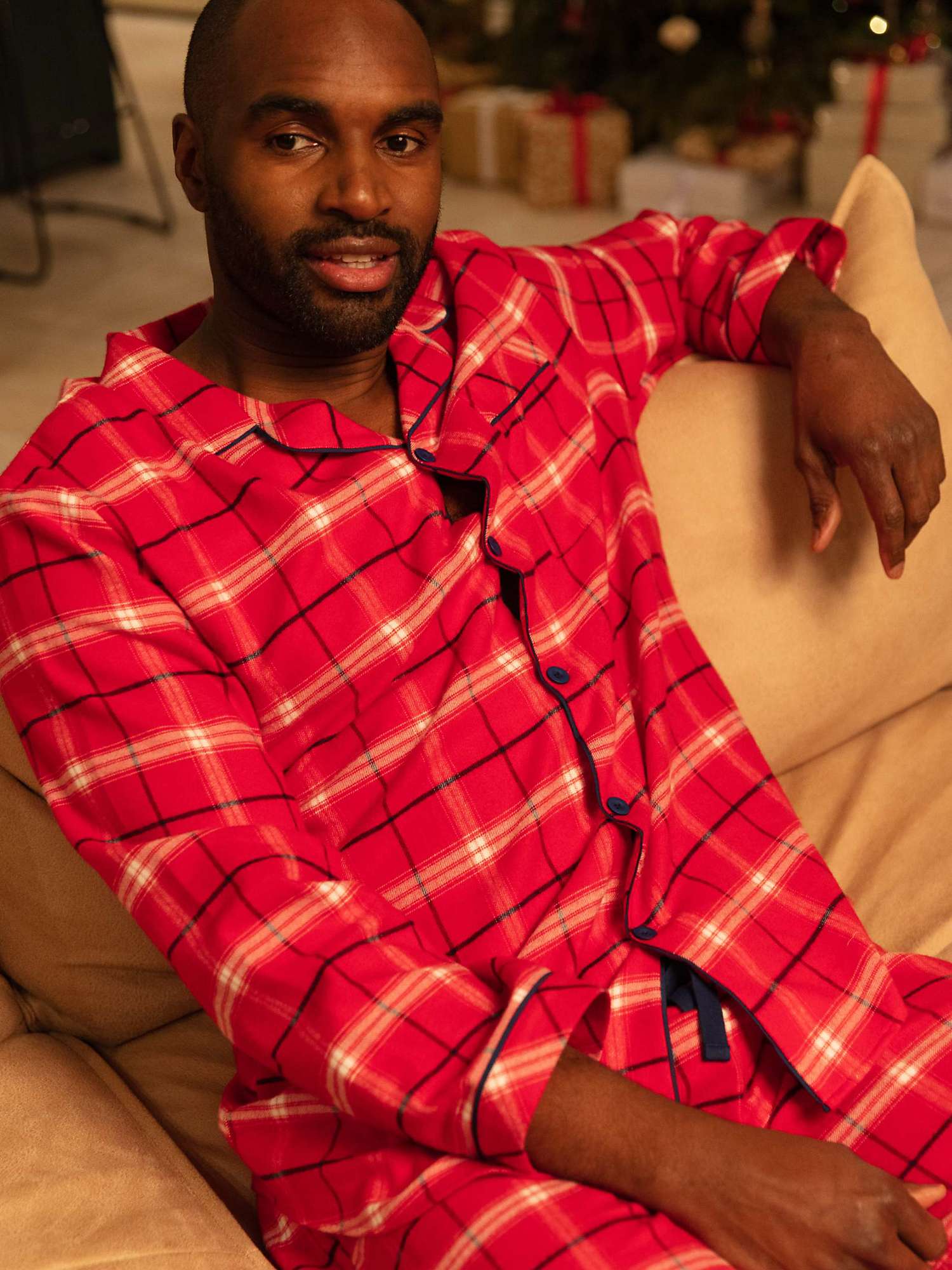 Buy Cyberjammies Noel Check Long Sleeve Pyjama Top, Red/White Online at johnlewis.com