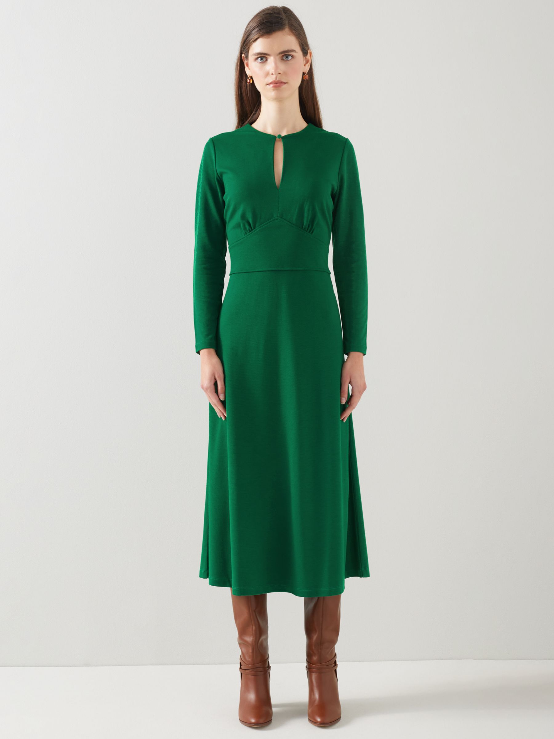L.K.Bennett Sera Viscose Mix Dress, Dark Green at John Lewis & Partners