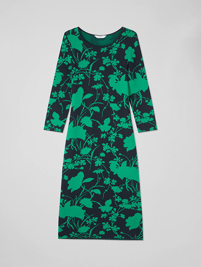 L.K.Bennett Joni Floral Print Knitted Midi Dress, Navy/Green